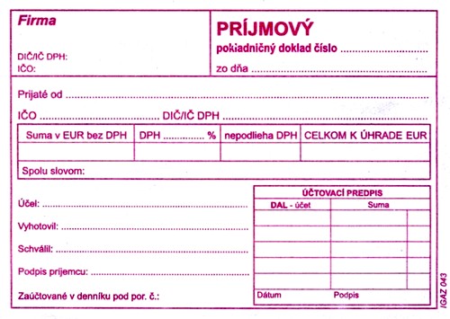 príjmový pokladničný doklad