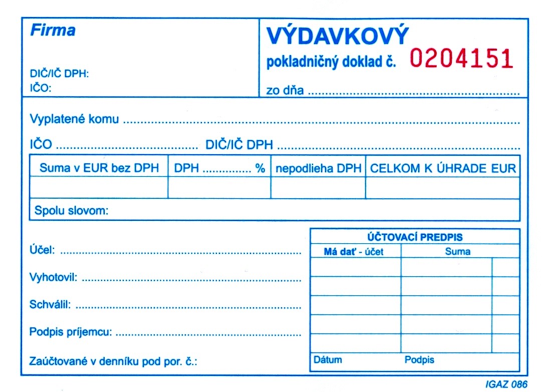 výdavkový pokladničný doklad